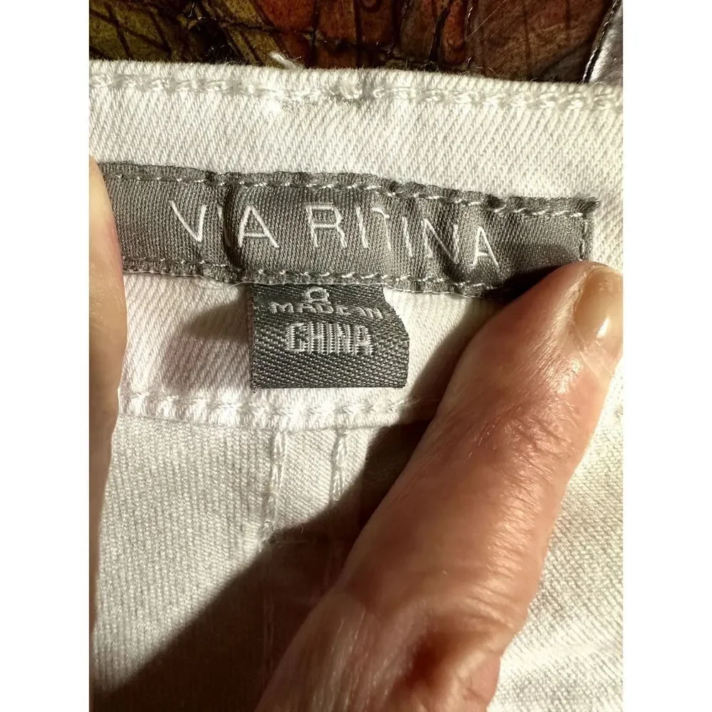VIA RITINA Women's Tiered Frayed Hem Cropped Jeans White Size 8